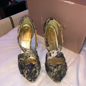 Stunning J.Crew silk printed platform heels